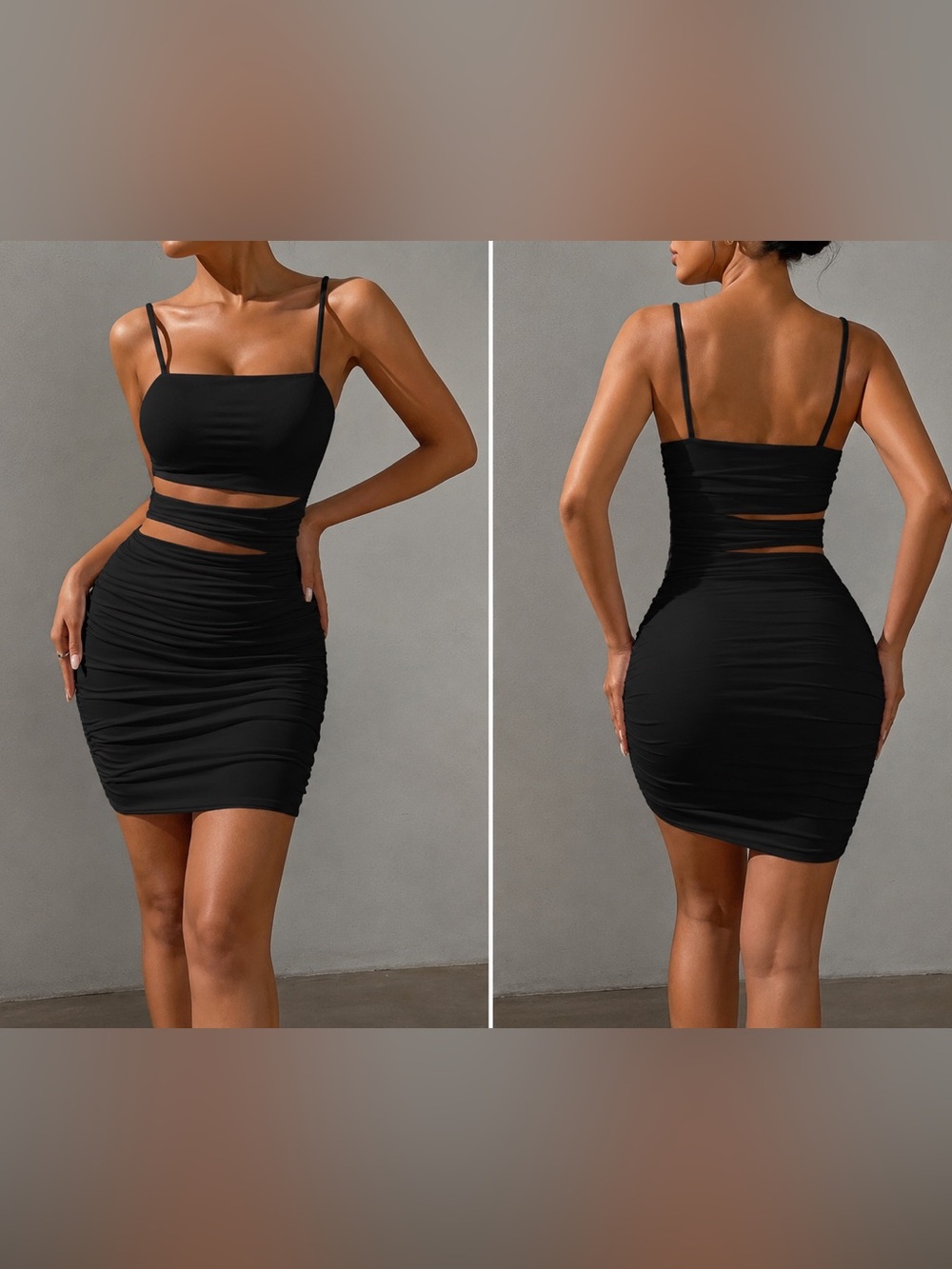 Black Cutout Ruched Mini Dress